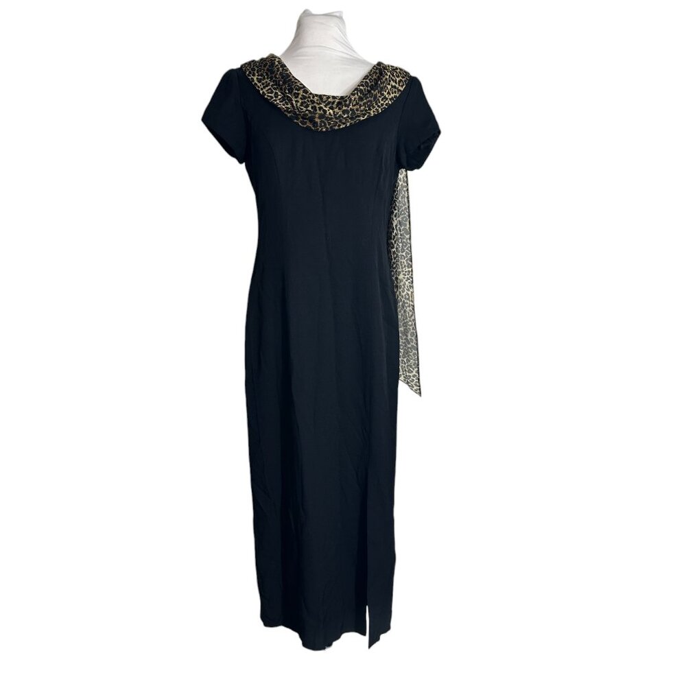 Vintage Virgo II Dress Size 6 Black Leopard Print Accent Evening Dressy USA